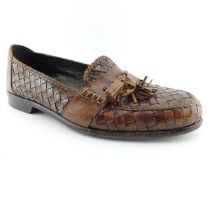 BRAGANO Brown Woven Leather Tassel Loafers 10.5